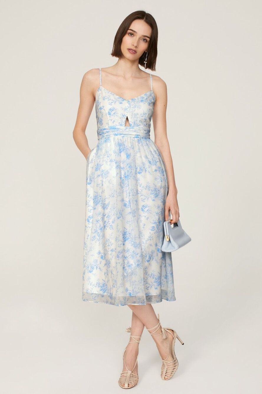 NWOT LDT Blue & White Floral Midi Dress Size 4